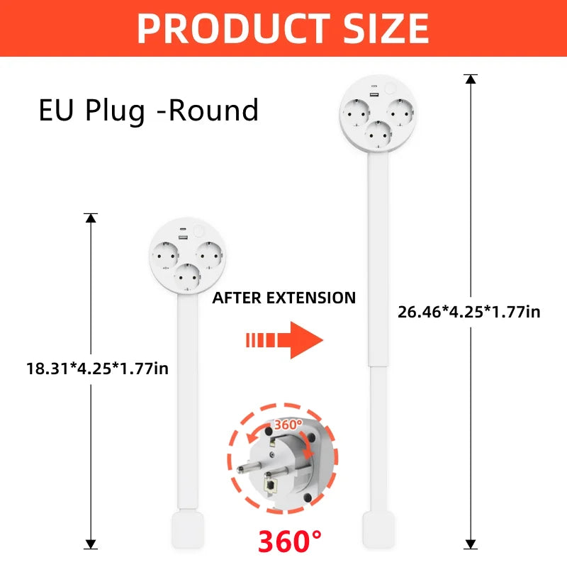 Retractable Socket Rotates Electrical Outlet Extender Charging Extension Power Socket Strip Socket Extender for Sofa Table